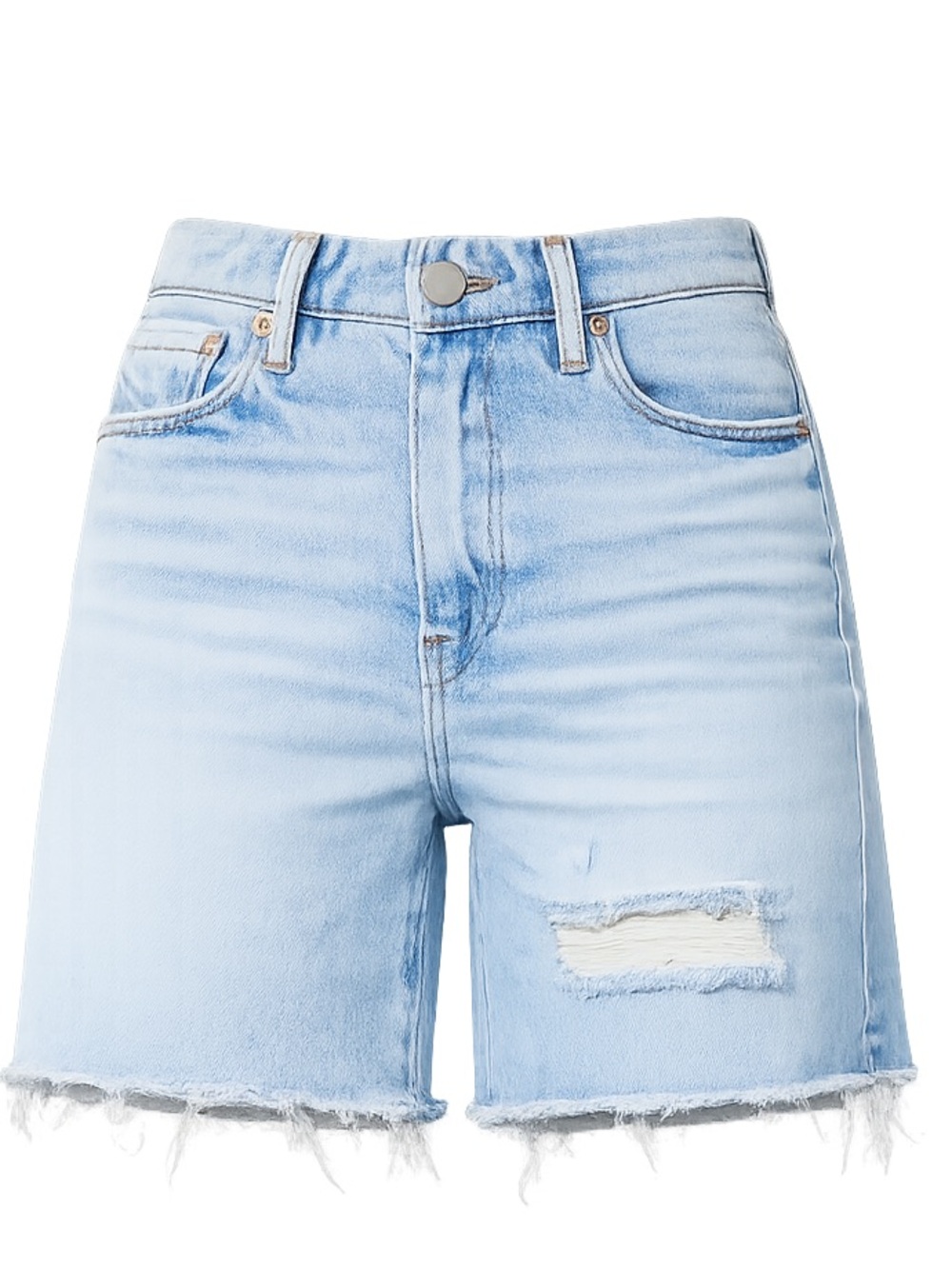 Blank NYC The Warren Longline Denim Shorts Light Wash Distressed